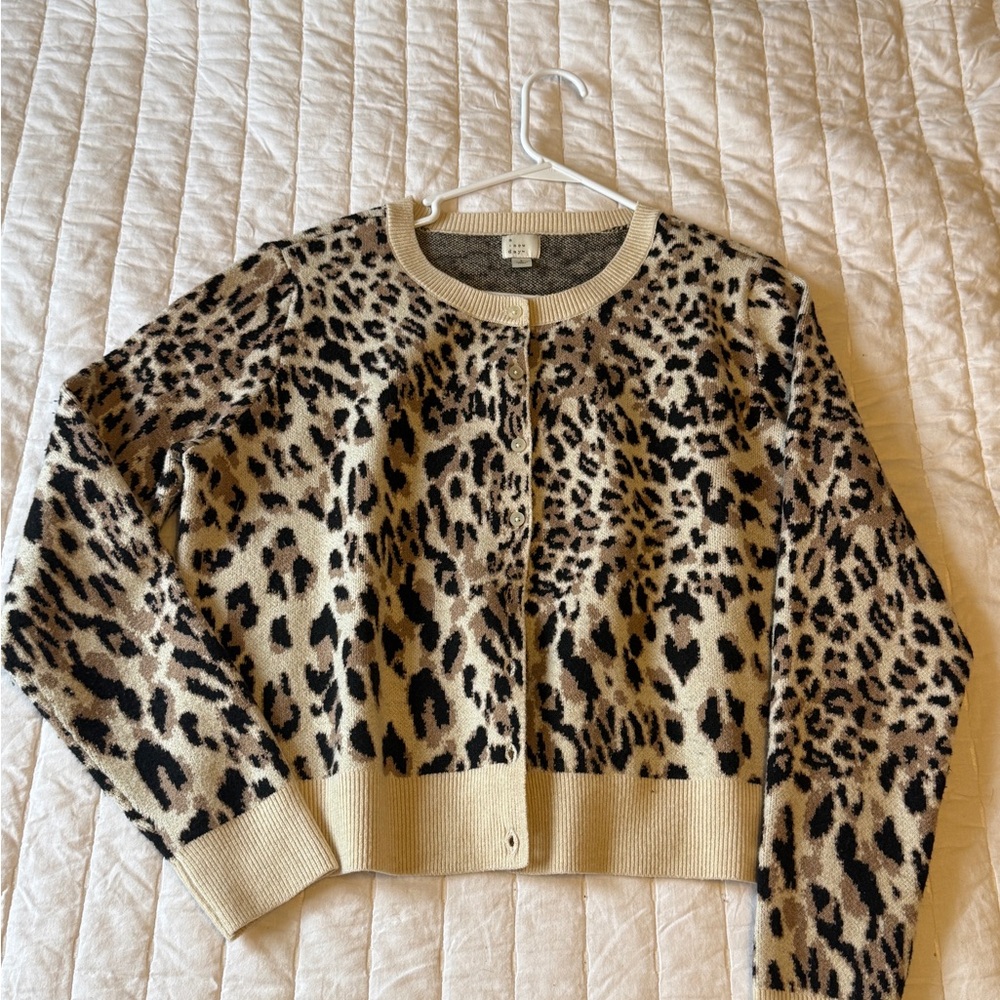 Leopard Print Cardigan Sweater A New Day Sz Large